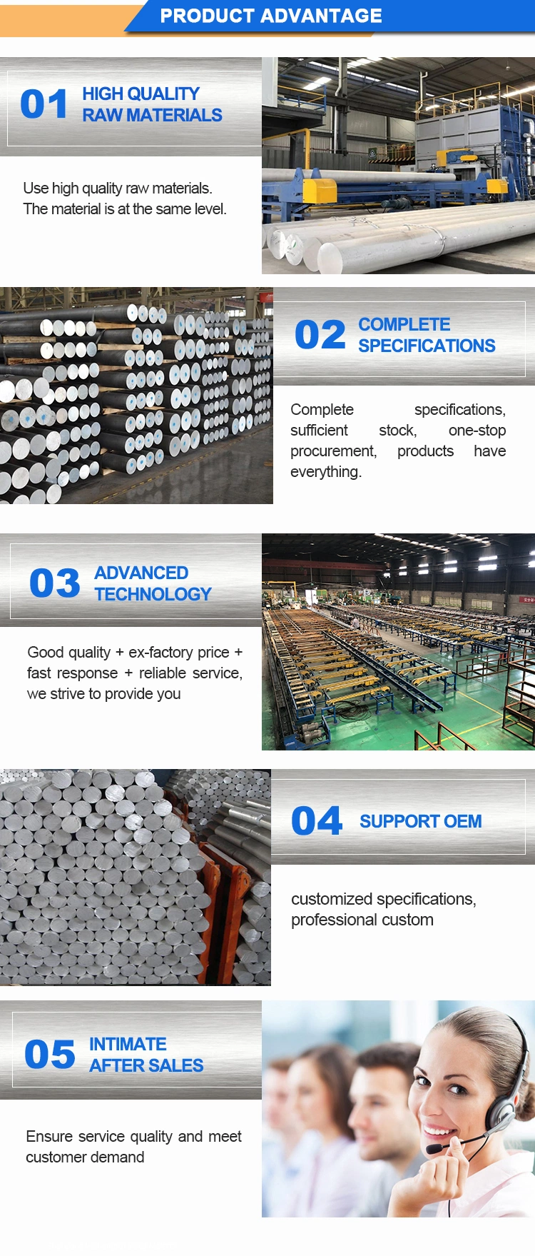 China Manufacturer ASTM Round/Square Aluminum Bar 3003 4032 6061 6063 Aluminium Bar