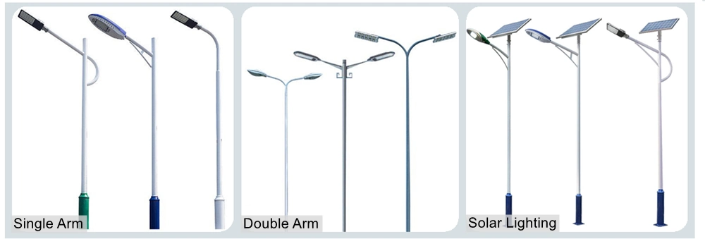 Single or Double Arm Galvanized Conical/Octagonal Aluminum/Stainless Steel/Metal Solar Road/Street Lighting Post /Light Poles with Factory Price