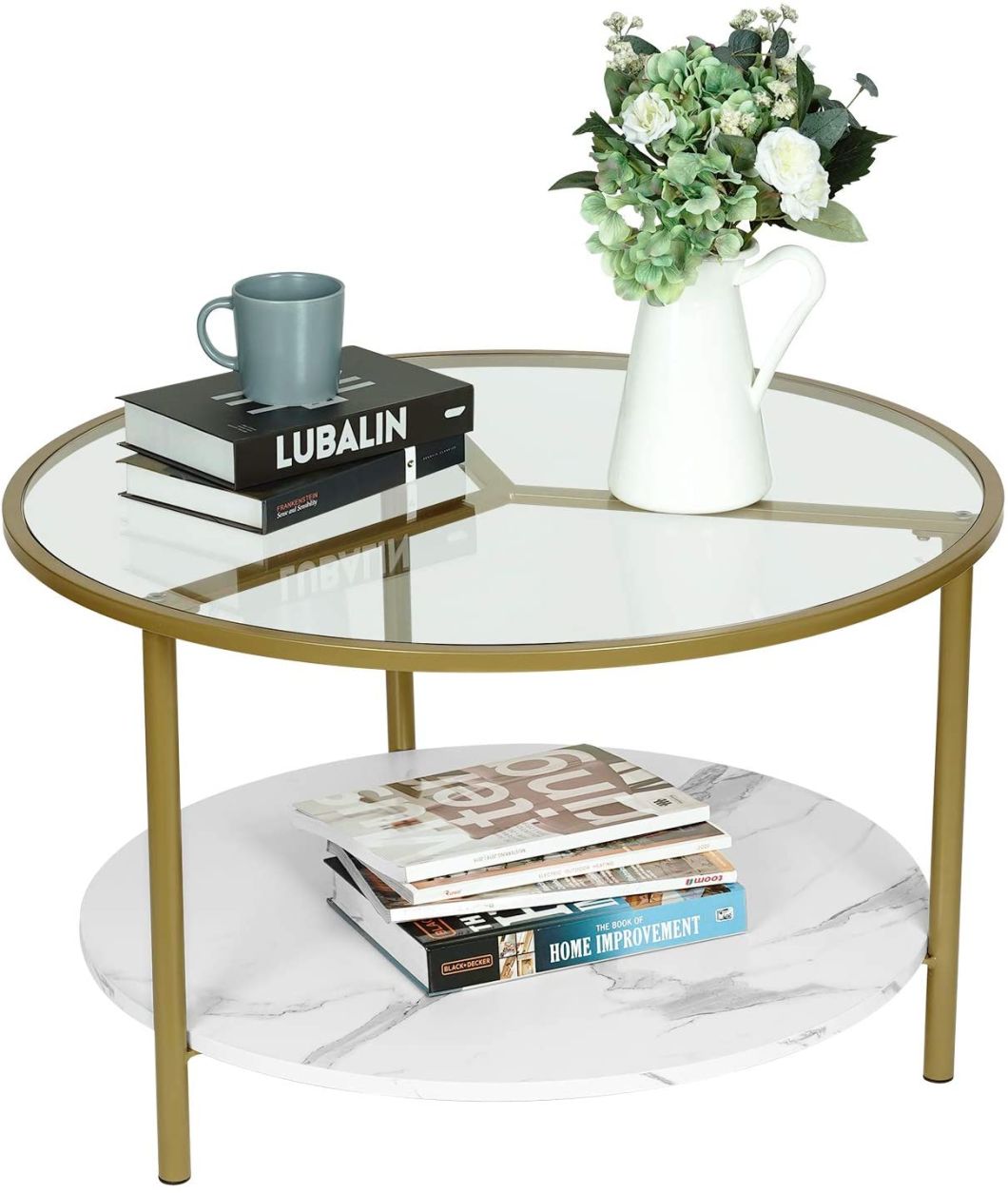 Round Glass Top Modern Metal Round Coffee Table Set for Sofa Side