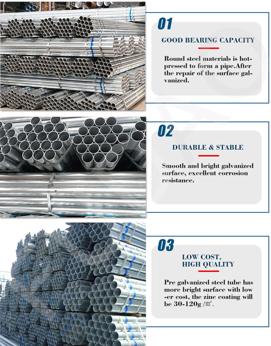 ASTM ERW Hollow Steel Pipe Gi Hot DIP Galvanized Steel Pipe Welded Steel Round Pipes