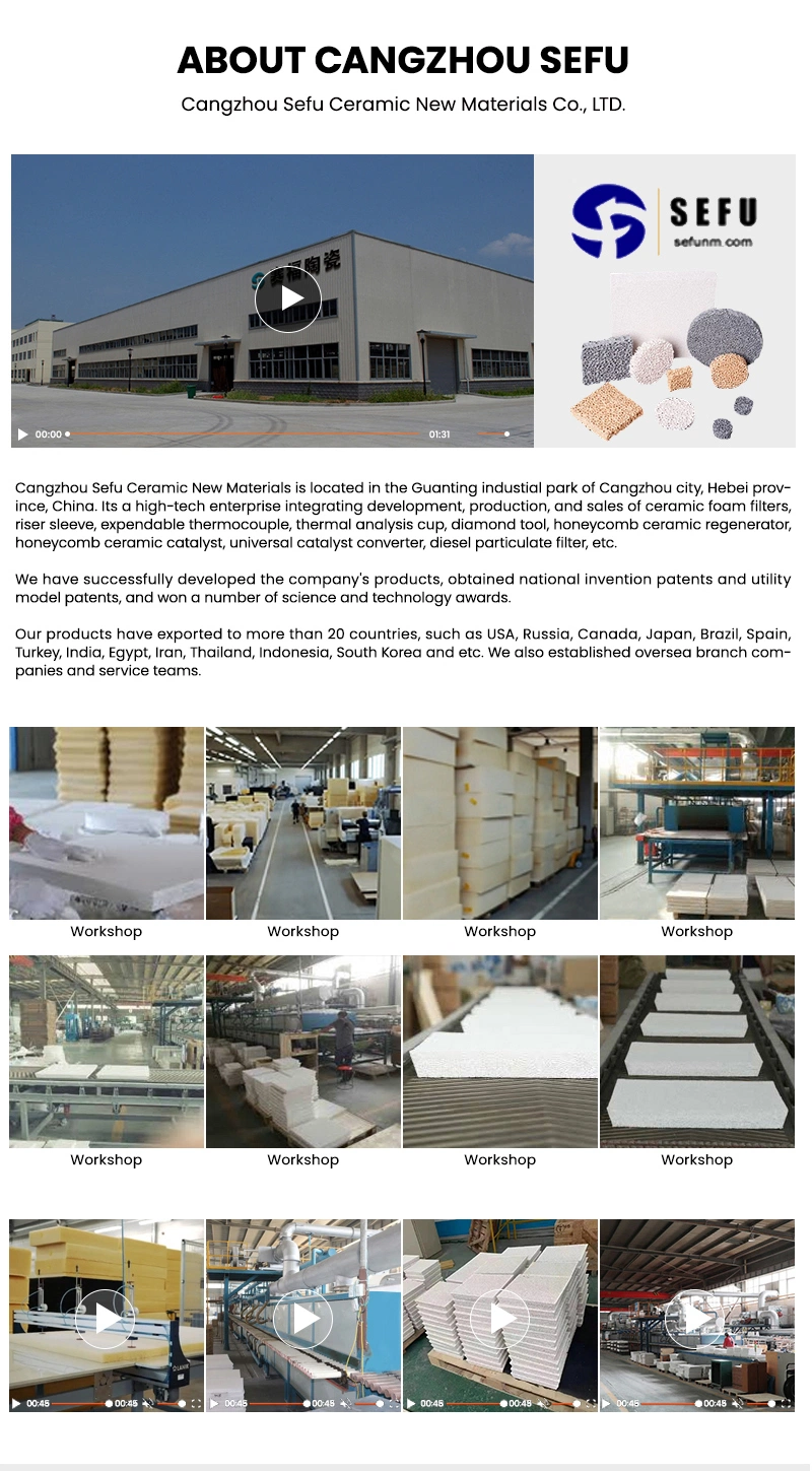 20/30/40/50/60ppi Alumina Ceramic Foam Filter for Aluminium Alloy Casting Industry Molten Metal Filtration