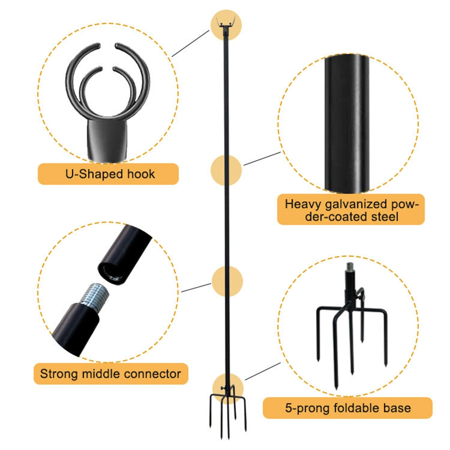 JH-Mech Windproof Double-Round Head Metal Poles for Outdoor String Lights