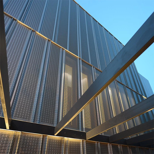 Light Combined with Aluminium Perforated Panels with Round Holes Perforated Metal Grille Cladding
