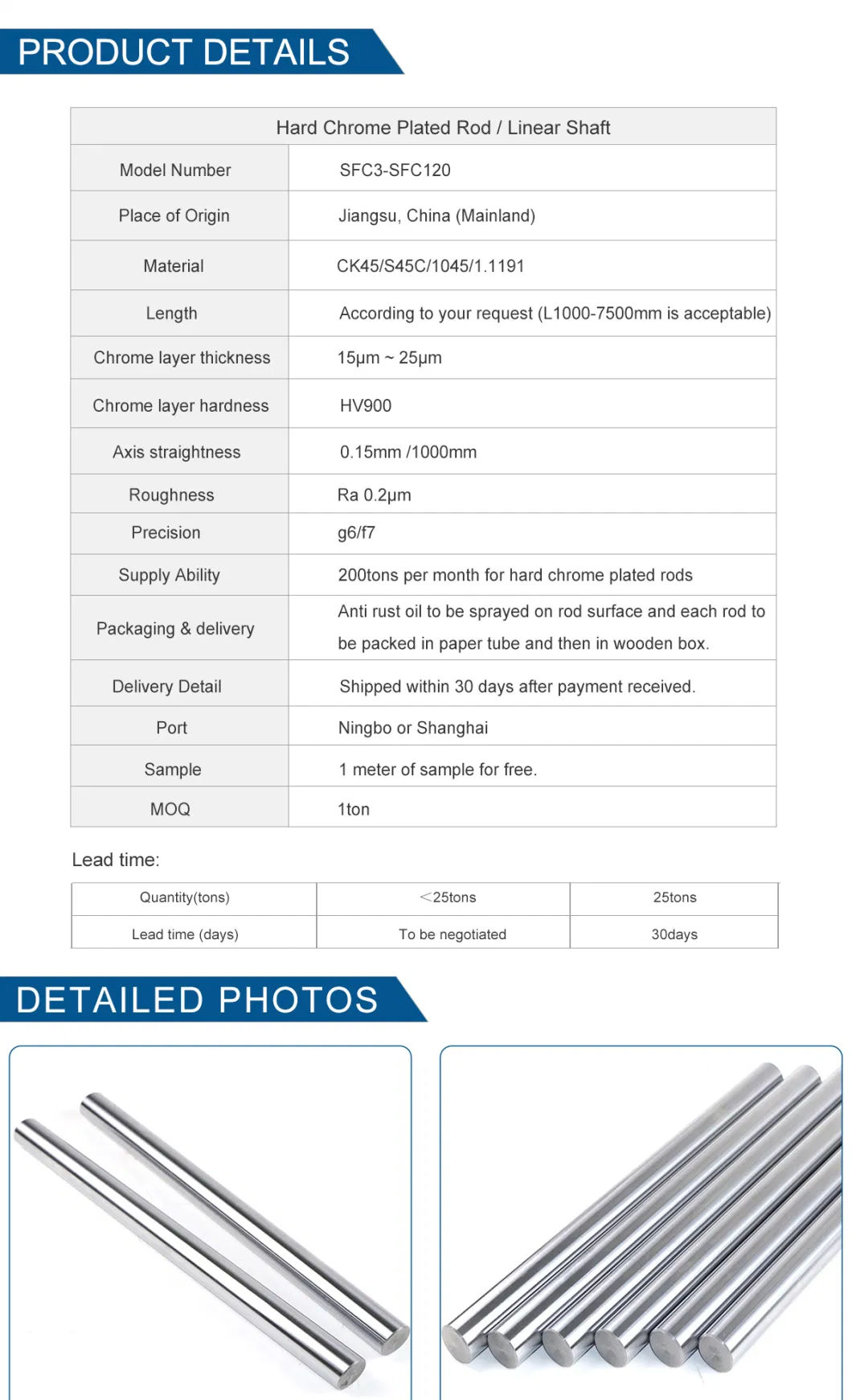 Steel Round Bar Hard Chrome Plated Rod for Pneumatic Cylinder Parts Price