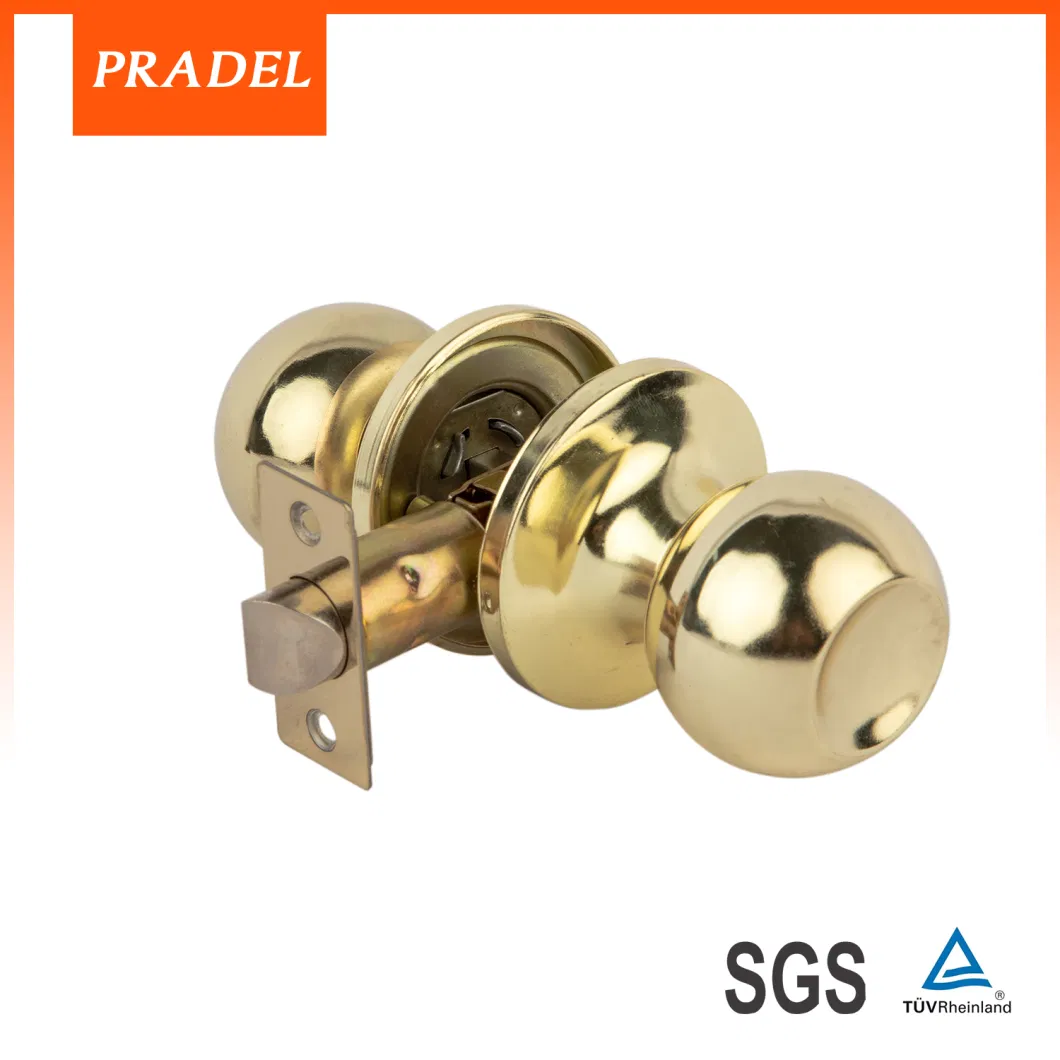 Durable Bathroom Round Polished Brass Color Cylinderial Stainless Steel Tubular Door Ball Lockset