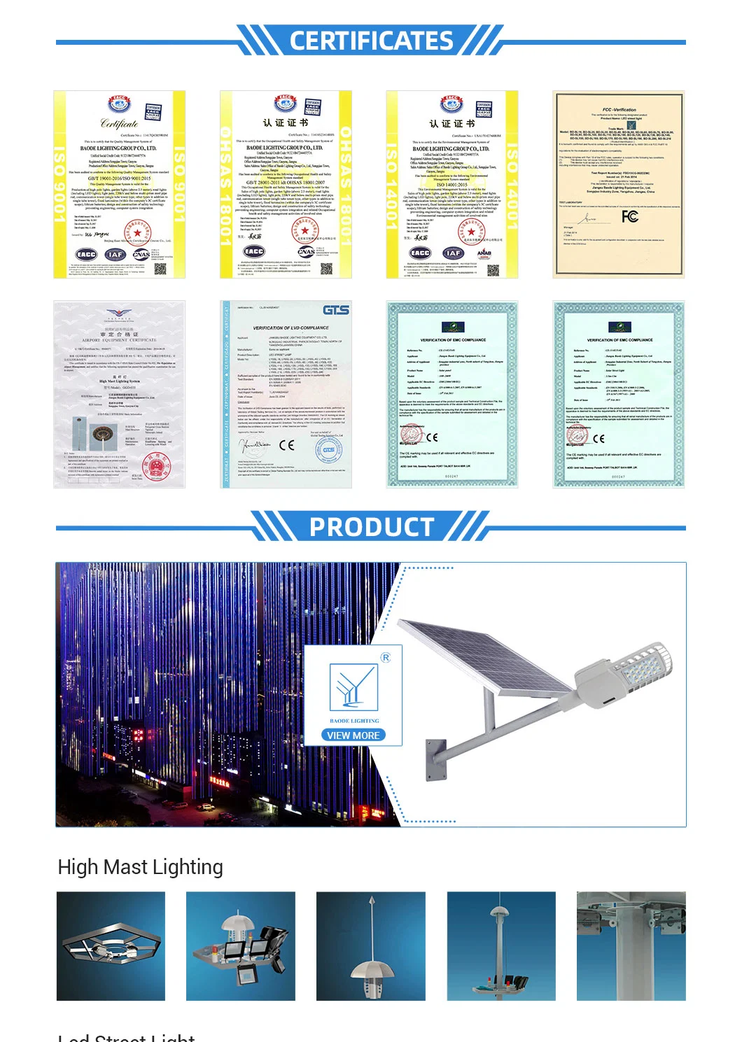 Solar/LED Spotlight/Floodlight Galvanized Steel/Metal Sports/Stadium/Outdoor/Street High-Mast Lamp/Lighting/Light Pole with Wholesale/Manufacturer/Factory-Price