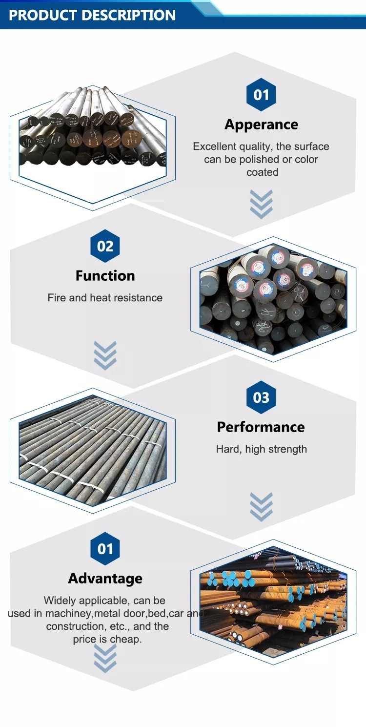 Factory Hot Rolled Low Carbon Steel ASTM 1045 C45 Mild Steel Rod Bar / Round Bar