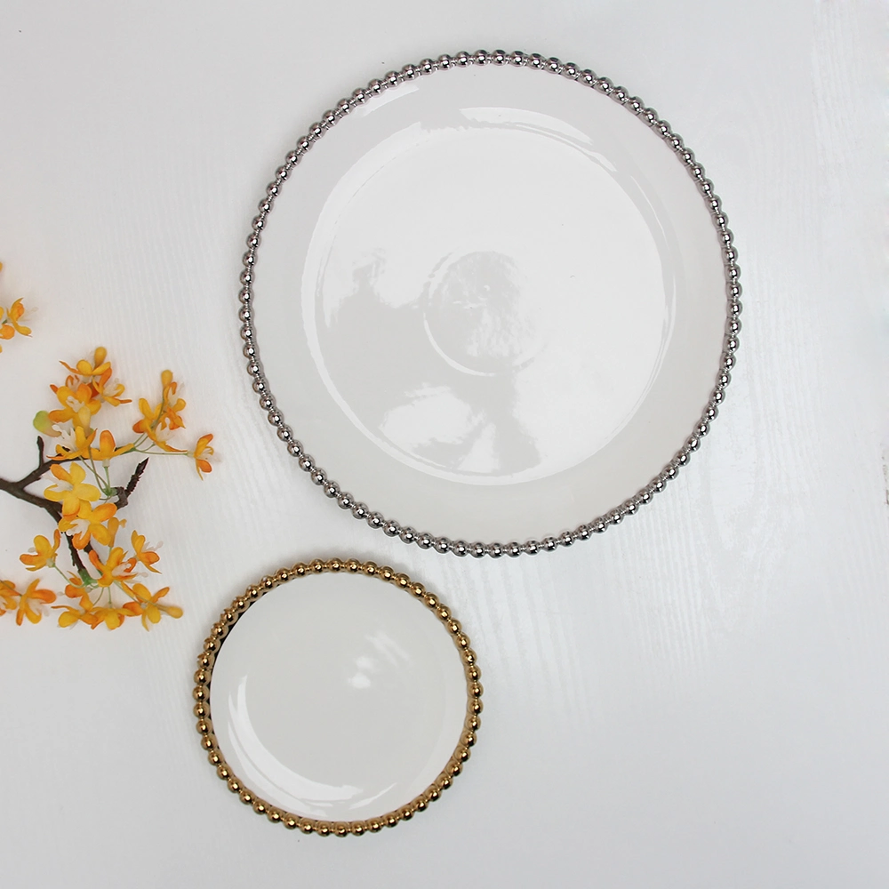 RP001g RP001g China Porcelain Dinner Plate Wholesale Silver Salad Plate Ceramic Gold Round Plate