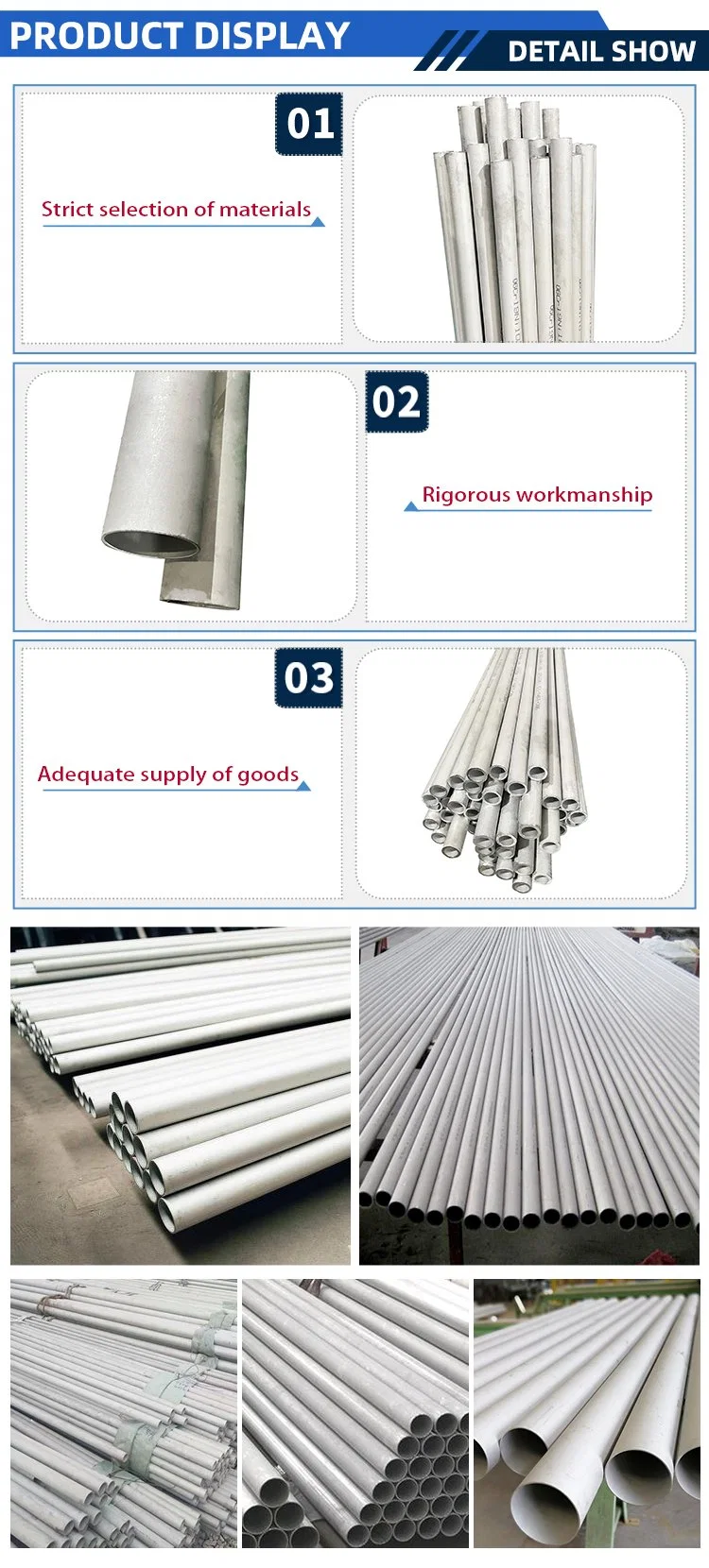 AISI Seamless Duplex Stainless Steel Round Pipe with Polished 201 304 304L 316L 316 310S 309 409 904 Ss Inox Smls Iron Metal ASTM SUS Welded Cold Drawing Bright