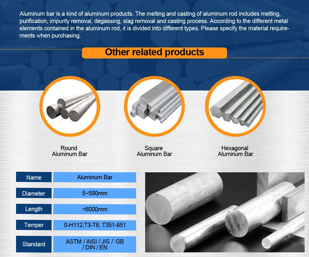 1060 6061 T6 Extruded Aluminum Solid Round Bar for Brewing Industry Material