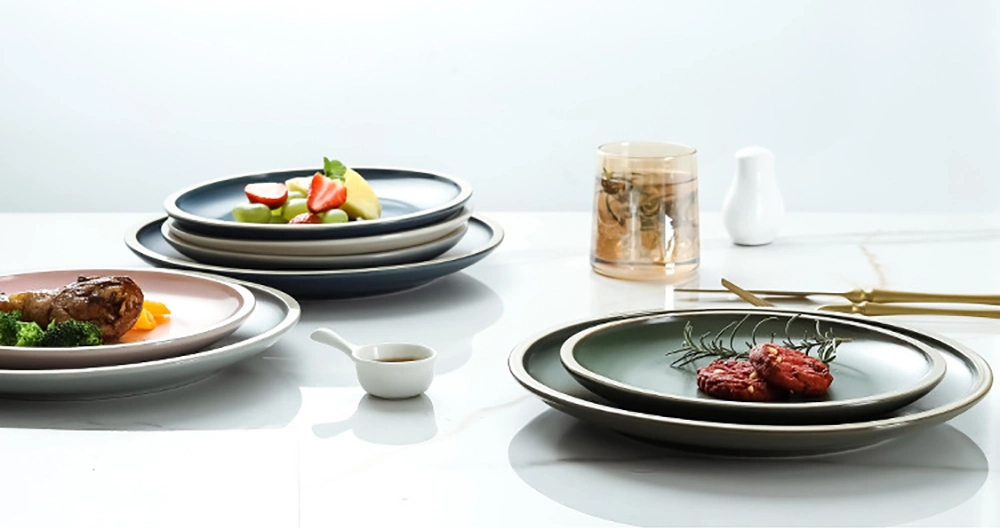 Ceramic Matte Western Dinner Plate Household Round Cutlery Set Steak Plate Pasta Flat Plate Cake