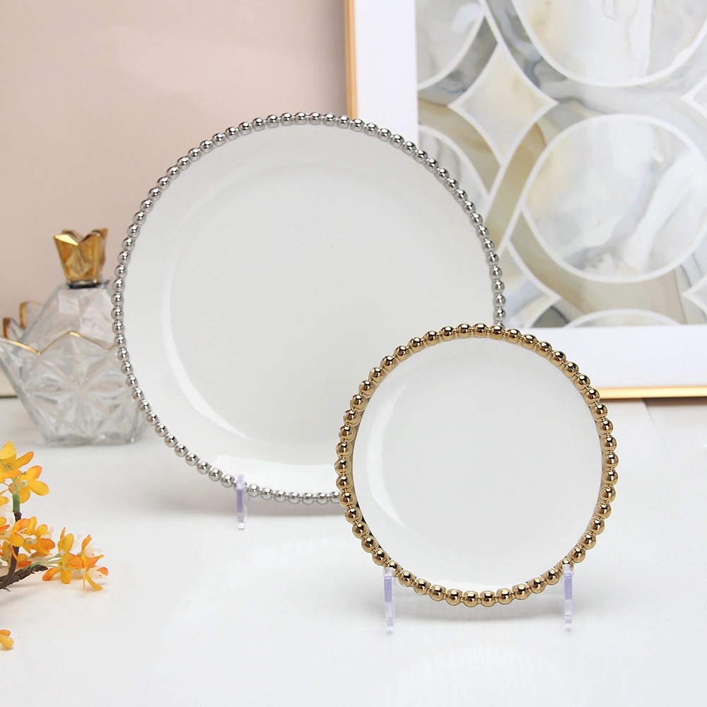 RP001g RP001g China Porcelain Dinner Plate Wholesale Silver Salad Plate Ceramic Gold Round Plate