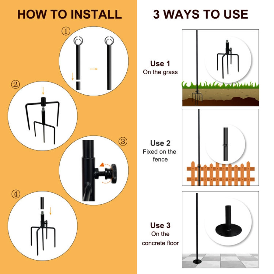 JH-Mech Windproof Double-Round Head Metal Poles for Outdoor String Lights