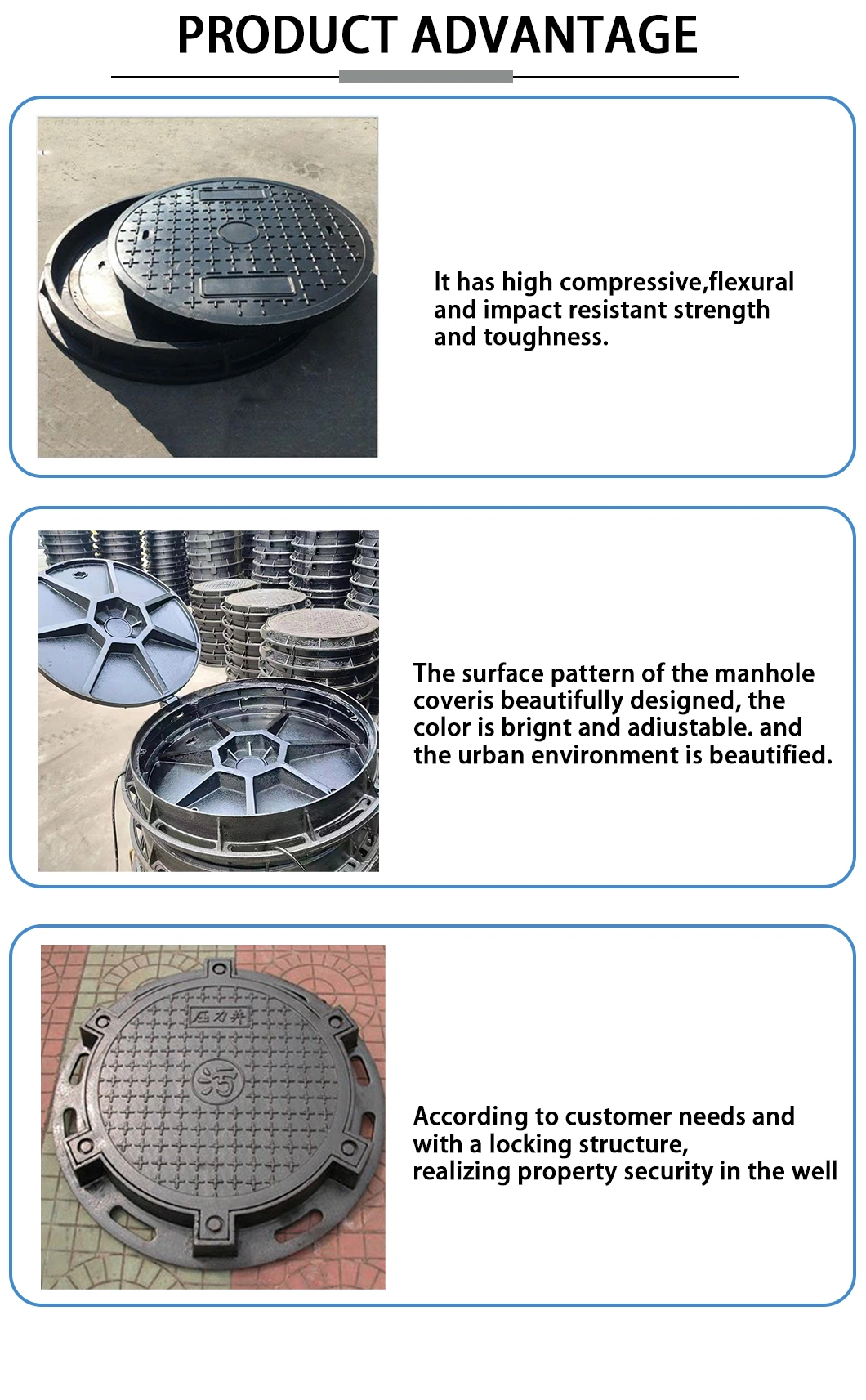 En124 D400 C250 Epoxy Coating Dci Ductile Iron Recessed Water Tank Manhole Cover