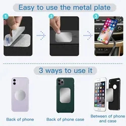 Rectangle Round Silver Car Magnet Phone Holder Mount Metal Plate Sticker