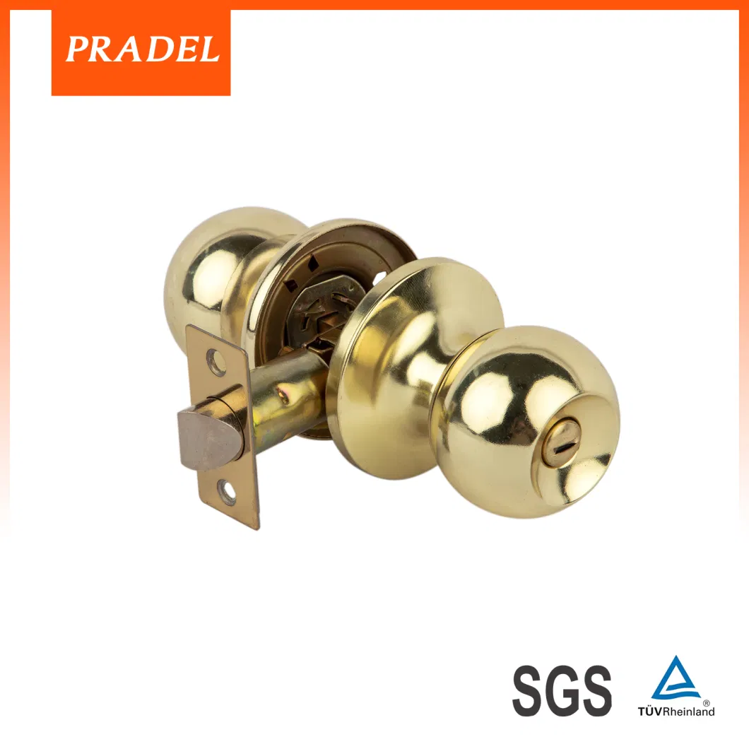 Durable Bathroom Round Polished Brass Color Cylinderial Stainless Steel Tubular Door Ball Lockset