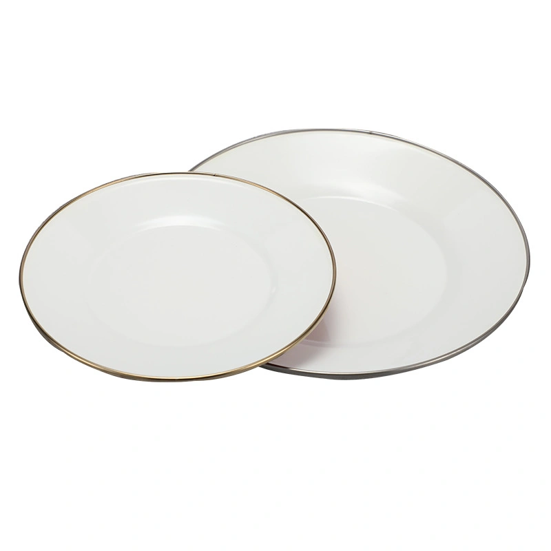 Factory Wholesale Unbreakable Tableware Sets Metal Enamel Steel Plate Dishes for Food Round Enamel Plate