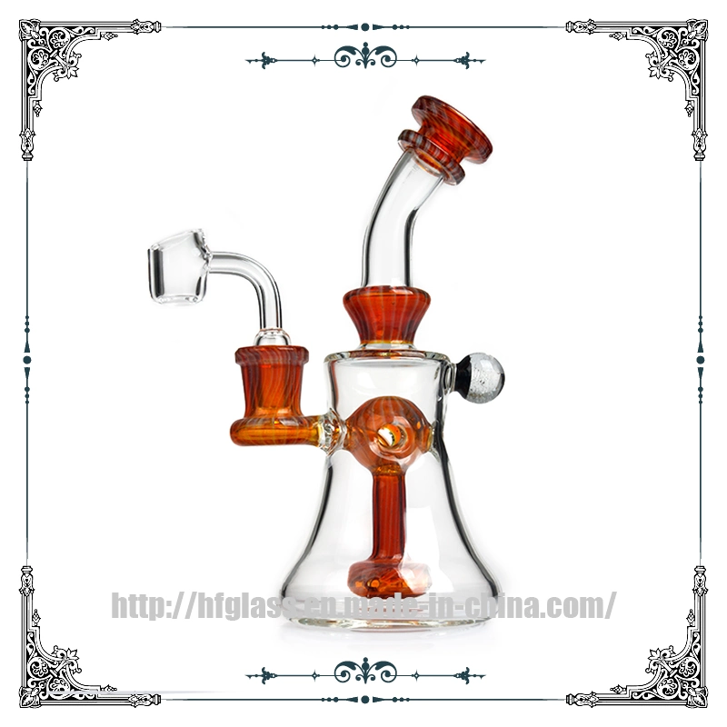 Wholesale Hookah Glass Factory Amber Oil DAB Rigs Quartz Banger 14.4mm Joint Recycler Bubbler 7 Inches Glass Smoking Water Pipe
