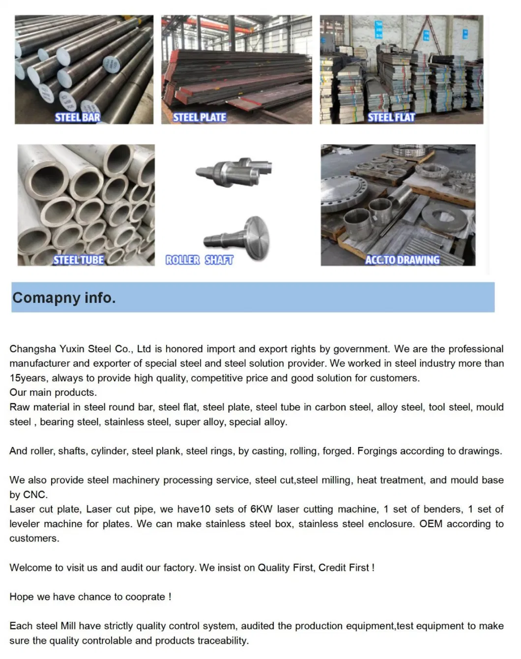 Manufacture Hot Work Tool Die Steel Round / Flats Bar Grades H13, D2, D3, Cr12MOV, 6crw2si, 9crsi