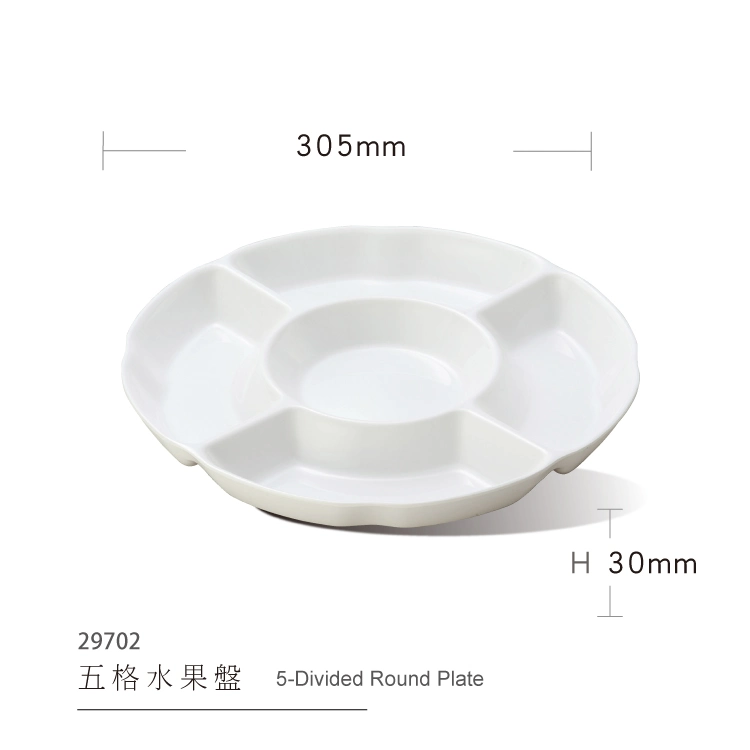 5-Divided Plate Melamine Round Plate Restaurant White Plate