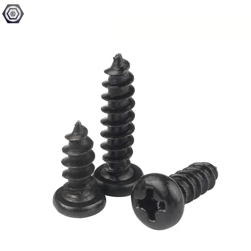 Black Carbon Steel Cross Half-Round Head Self-Tapping Pointed Tail Screw