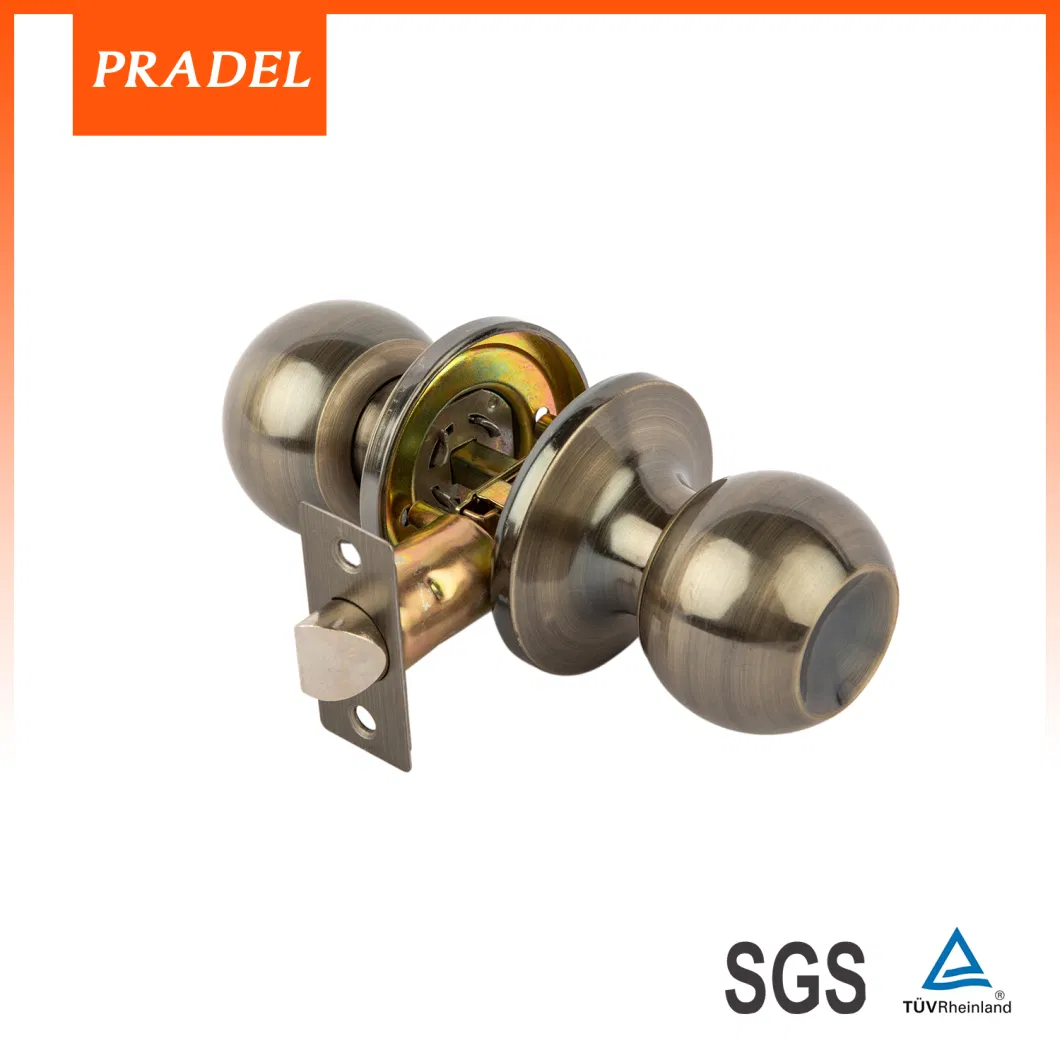 Durable Bathroom Round Polished Brass Color Cylinderial Stainless Steel Tubular Door Ball Lockset