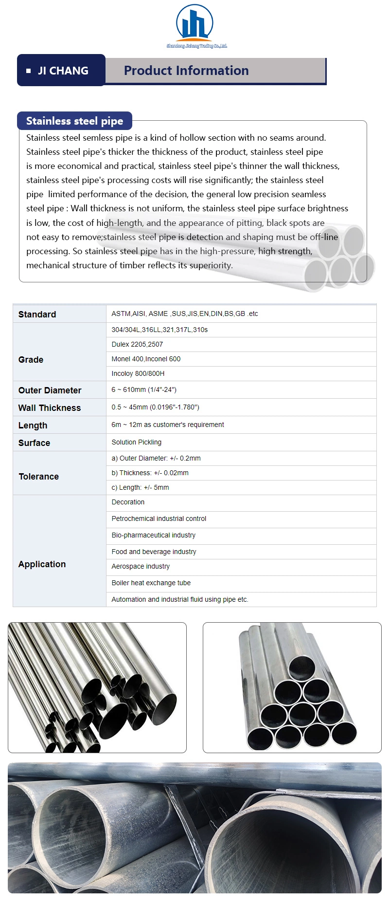 Factory 201 304 304L 316 316L Ss Round Pipe Welded Inox Tube ERW 16mm-2000mm Diameter Stainless Steel Ss Pipes