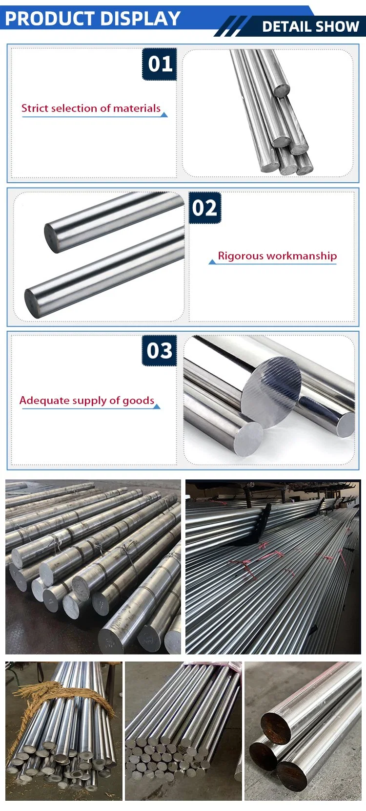 Customize Size Ss Rod 1mm 2 mm 304 904L 316 Stainless Steel Round Bar with Stock