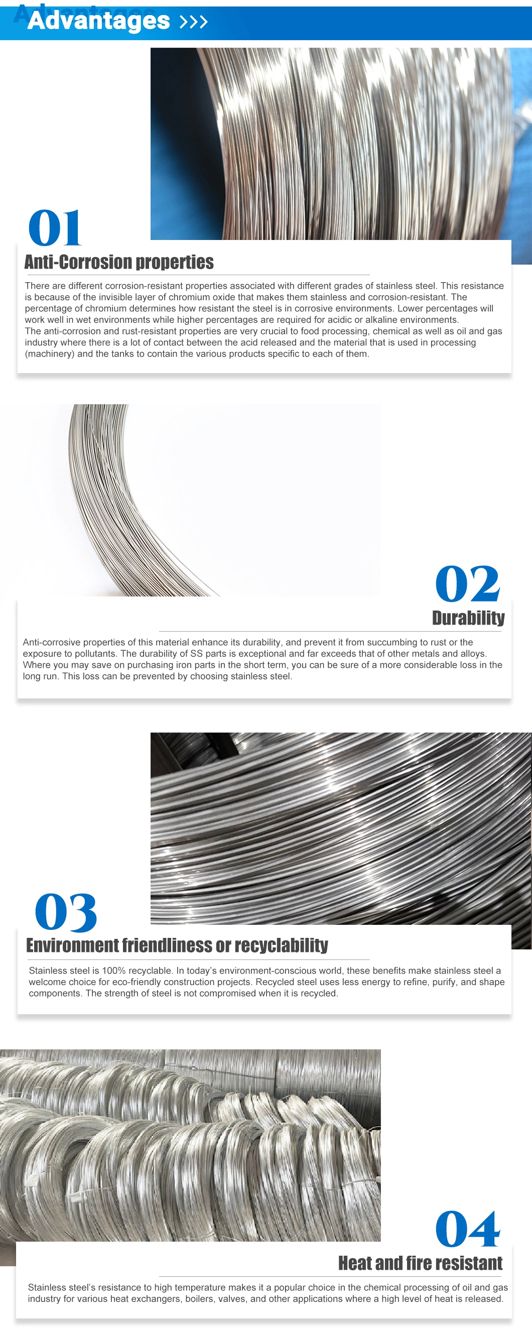 321, 321H, 347, 347H, 304 Stainless Steel Wire Lashing Wire 1mm 2mm 3mm Ss Wire Steel Wire Rod