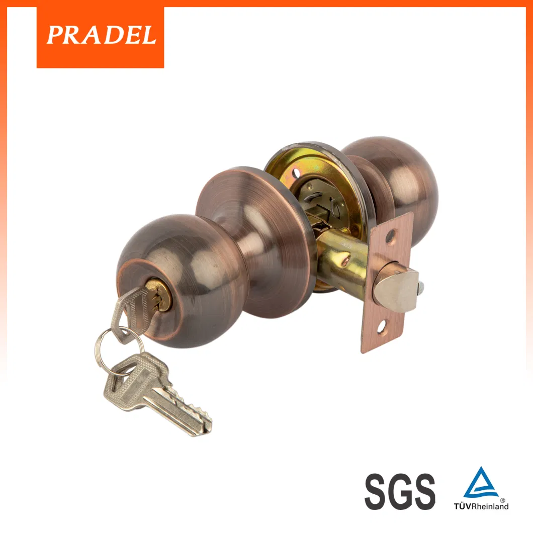 Durable Bathroom Round Polished Brass Color Cylinderial Stainless Steel Tubular Door Ball Lockset