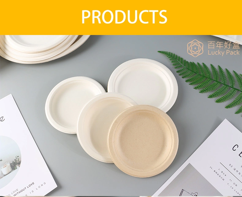 6.75 Inch Disposable Compostable Biodegradable Tableware Sugarcane Bagasse Paper Round Plate