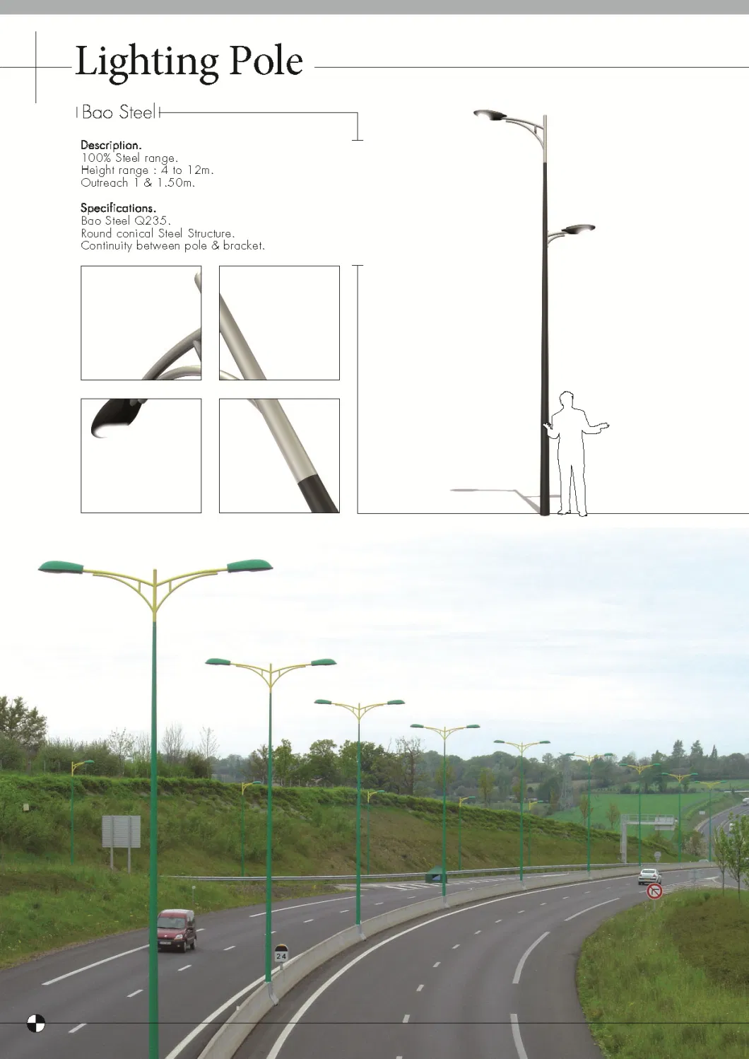 Light Street Lighting Customized Design Conical Single Arm Base Plate Metal 11m Outdoor Solar Lamp Posts Round Price Pole