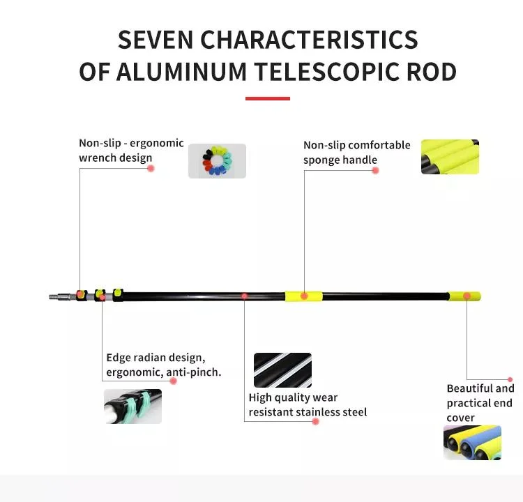 Big Diameter Duty Aluminum Telescopic Cleaning Pole with 1/4-20 Male Thread