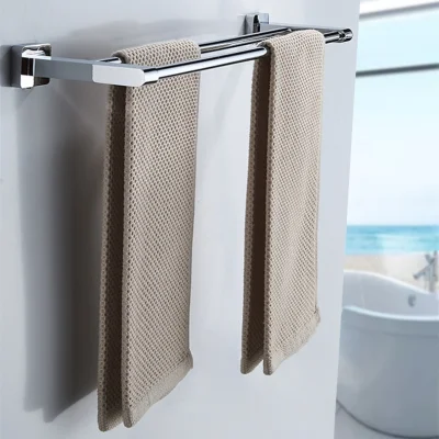 Barras redondas de base cuadrada de latón sólido doble doble baño Toallero Toallero Cromado