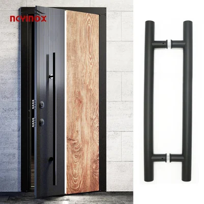  Manijas de puerta de madera en forma de D, barra redonda, manija principal de puerta de aluminio, tirador negro de acero inoxidable para puerta de vidrio.