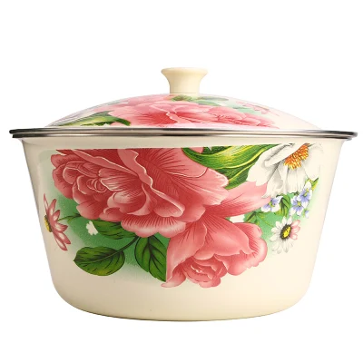22cm mejor venta de utensilios de cocina Ensaladera Esmalte Contenedor de almacenamiento de la olla con tapa