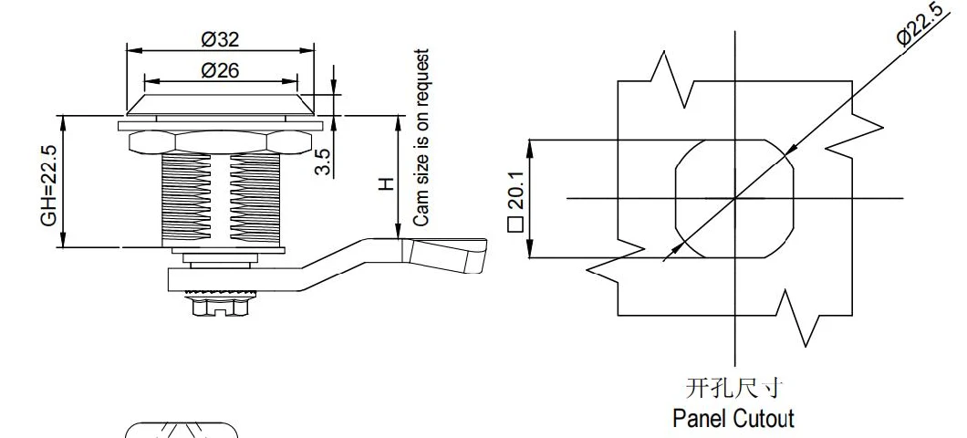 Quarter-Turn with Conical Square Insert Pr20.1 L18-L50 Stainless Steel