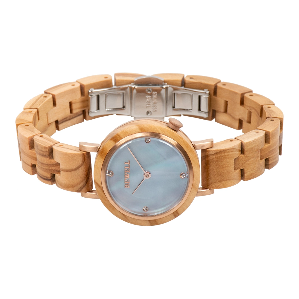 High Quality Waterproof Stainless Steel Back Wooden Watch for Women