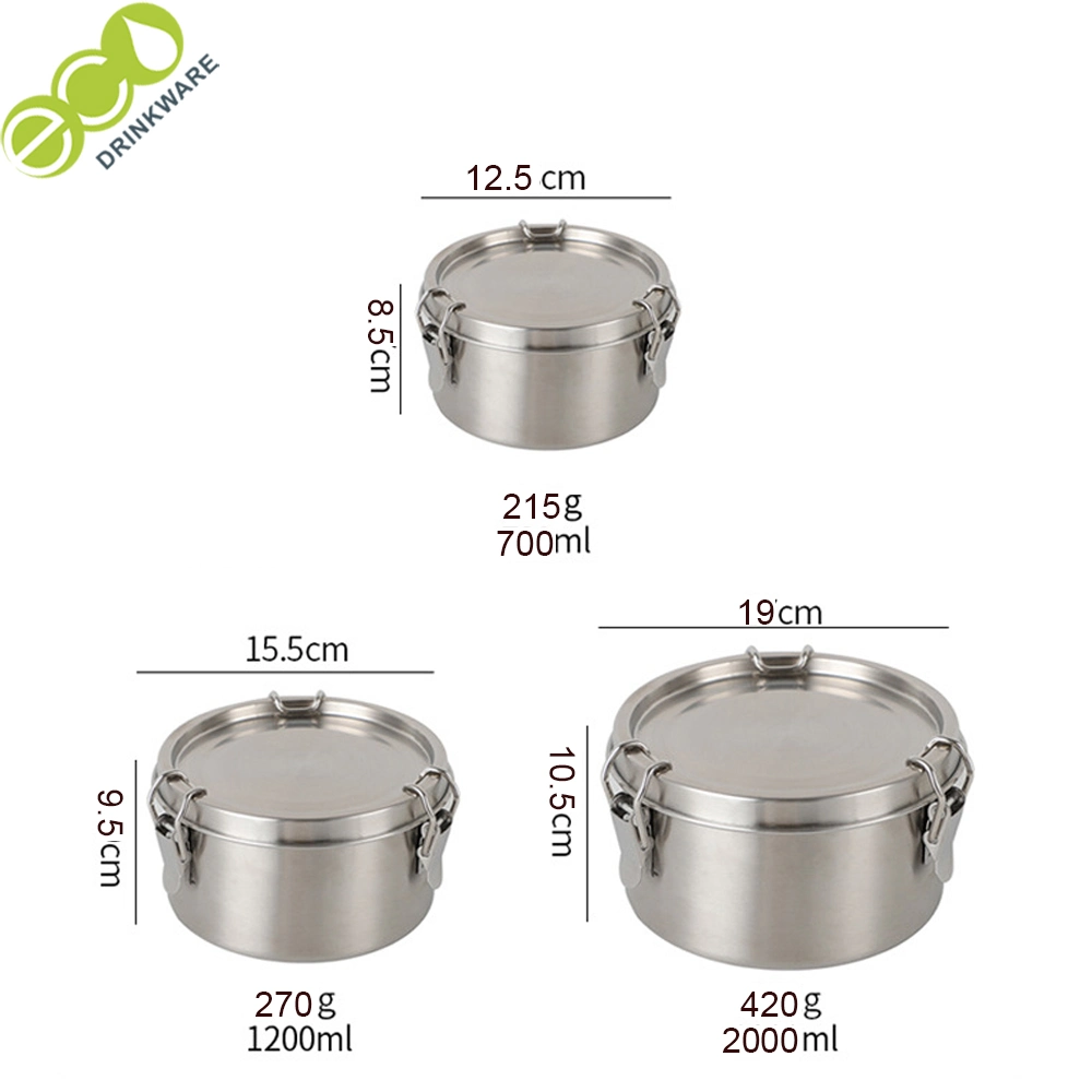 GF007 2000ml Wholesale Round 304 Stainless Steel Food Container Lunch Box