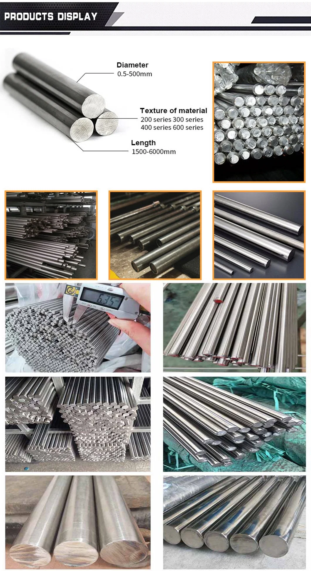 5mm 6mm 10mm 20mm ASTM A276 Ss 201 202 304 310 316 316L 409 430 2205 2507 2101 Stainless Steel Round Bar/Rod