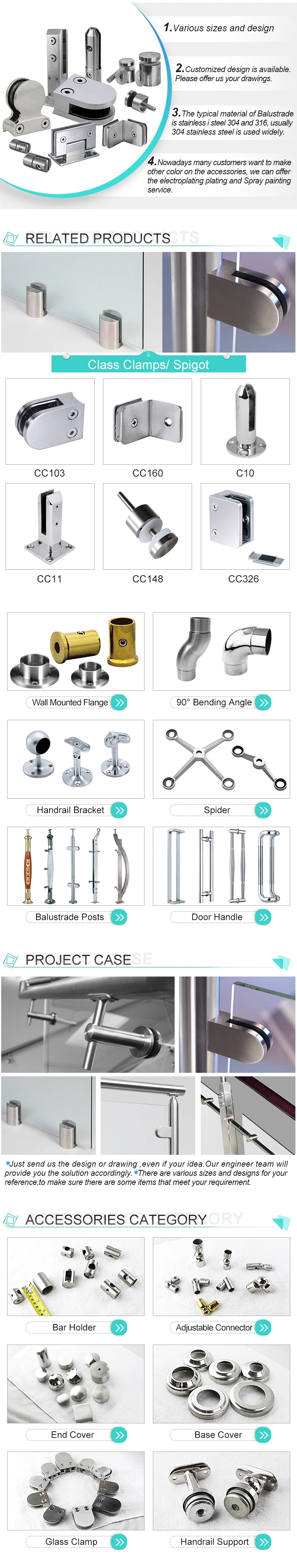 Glass Railing Casting Handrail Stainless Steel 20 Inch Round Pipe