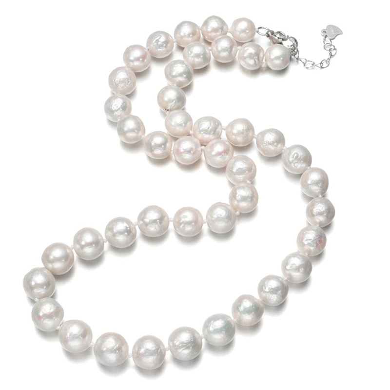 925 Silver 10mm Edison Wrinkled Round Freshwater Pearl Necklace for Women