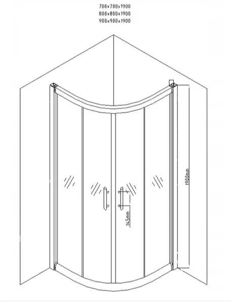 Semicircular Quadrant Shower Enclosure 6mm THK 90*90*190cm, Superior Tempered Glass W/Blk Finished High Grade Al. Alloy Profiles