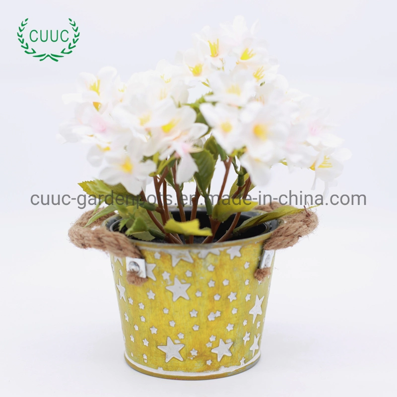 Vintage Round Metal Plant Flower Pot Home Garden Decoration