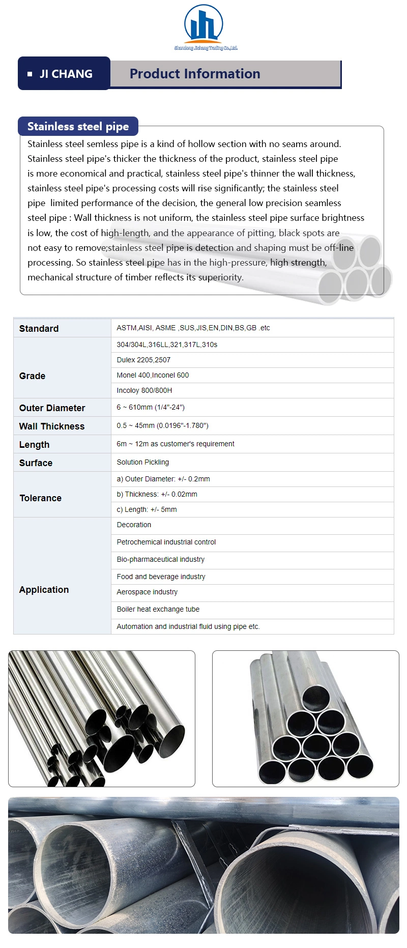 Round Ss Pipe Square 304 Stainless Steel Seamless ASTM Ss Tube