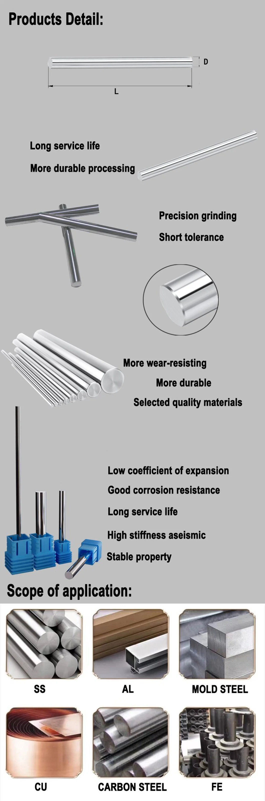 Tungsten Carbide Solid Rods Round Bars for Solid Metal Working Tools