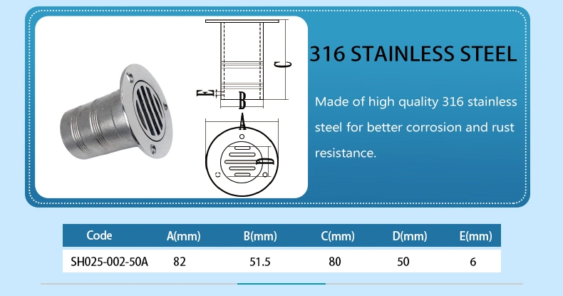 Customized 2 Inch Stainless Steel 316 Boat Bathroom Pool Deck Round Cockpit Drain Scupper Plate Cover Fitting