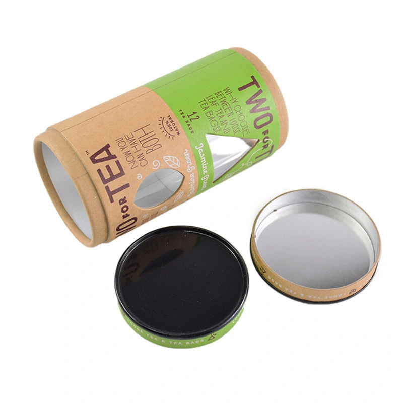 Biodegradable Round Paper Box Tubes for Tea with Metal Lid