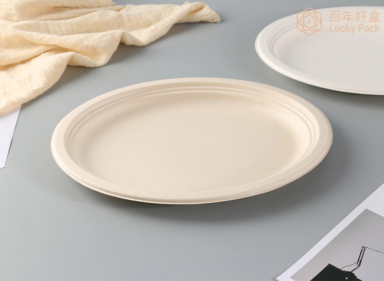 9 Inch Biodegradable Compostable Disposable Sugarcane Bagasse Paper Tableware Round Plate