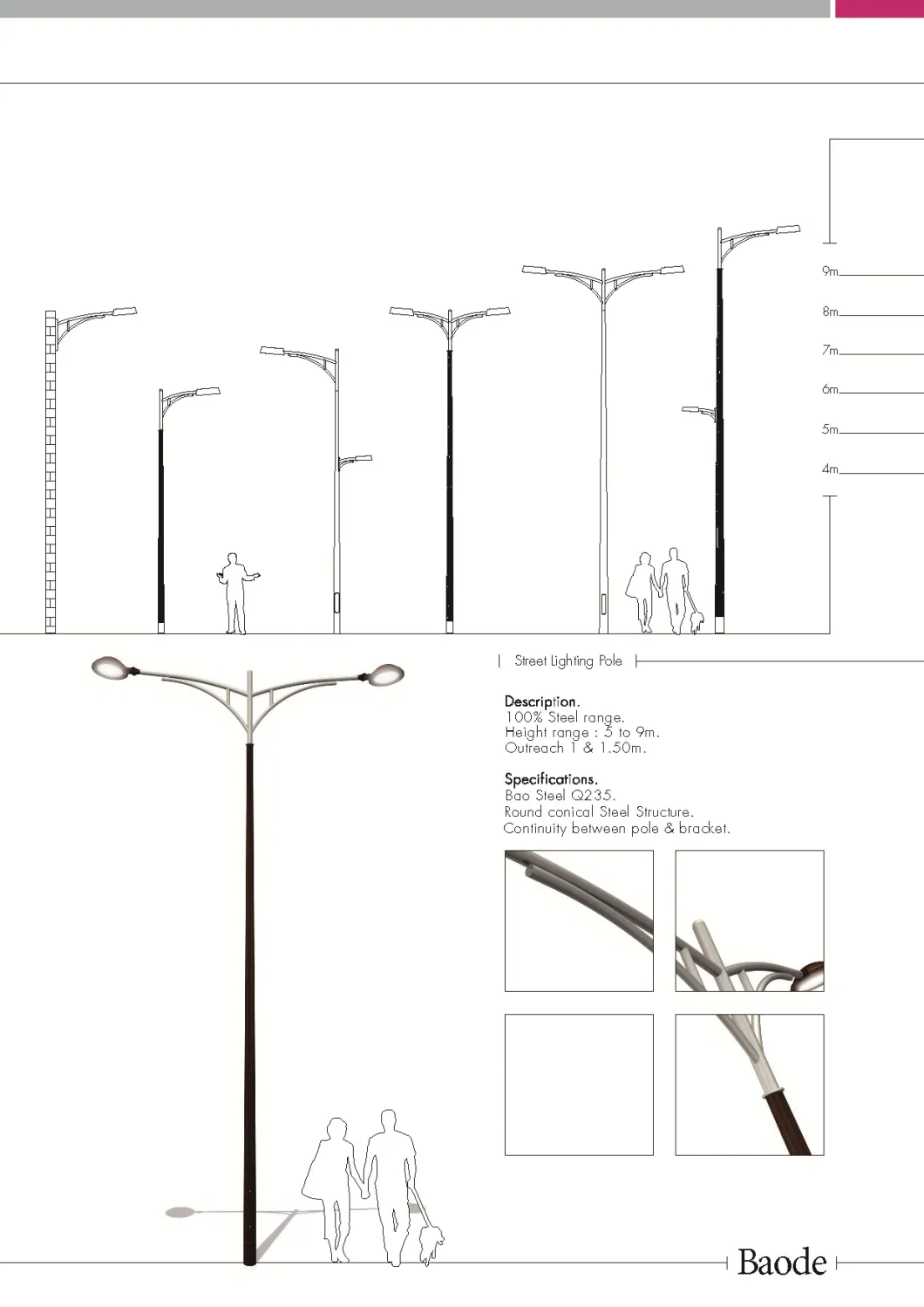 3m/4m/5m/6m/7m/8m/9m/10m/11m/12m Double-Arm Galvanized Conical/Octagonal Aluminum/Stainless Steel/Metal Solar Road/Street Lighting/Light Pole with Factory-Price